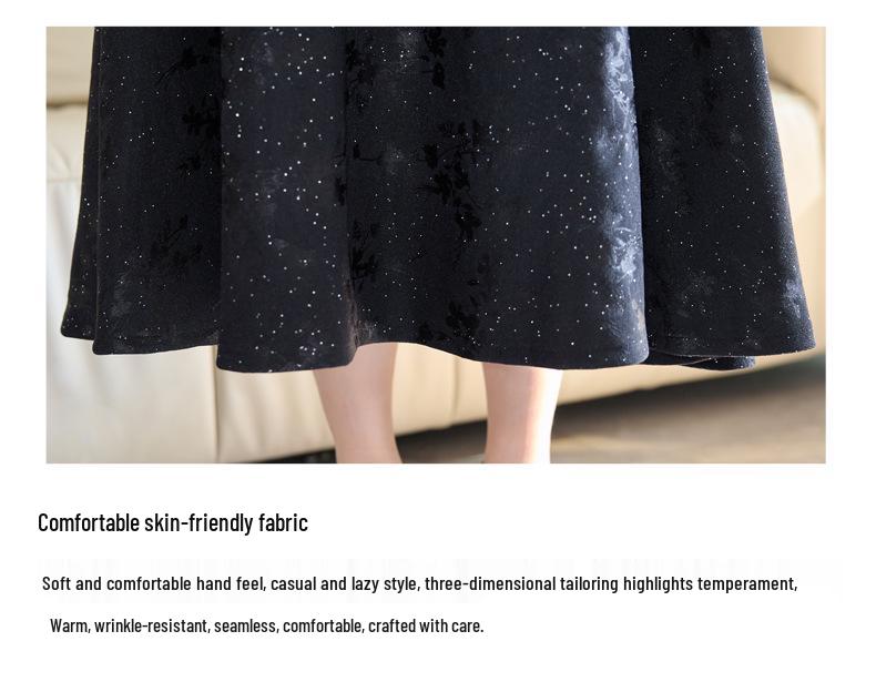 2026 Spring Plus Size Women's V-Neck Long Sleeve Slimming Wide Hem Dress