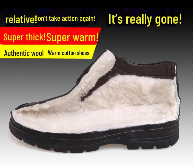 2024 Winter Men's Genuine Leather Wool-Lined Casual Shoes for Middle-Aged & Elderly