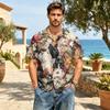 Herren Freizeit Hemd Kurzarm Leinen Baumwolle Mischung Button-Down Kragen Leichtes Sommer Top mit Katzenmuster Druck Entspannte Passform