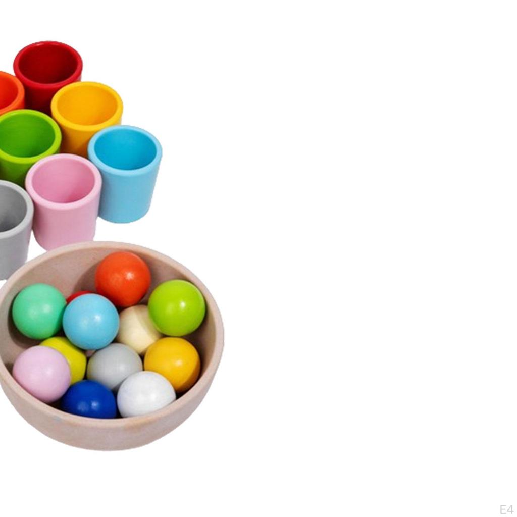 Balls In Cups,Rainbow Color Sorting Toy,Preschool Learning Toy.Wooden,Wooden,Rainbow Ball Toy for