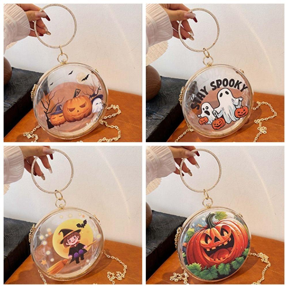 Zinc Zinc Alloy Halloween Round Handbag Printed PVC Transparent Pouch Storage Bag Doll Hanging Pouch  Figure