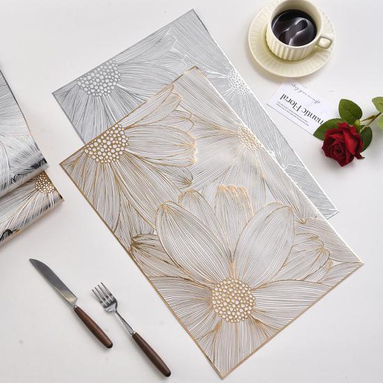 PVC Placemats Creative Hollow Square Flower Coaster for Table Protection Heat Resistant Wear-Resistant Dining Mat Versatile Home Decor