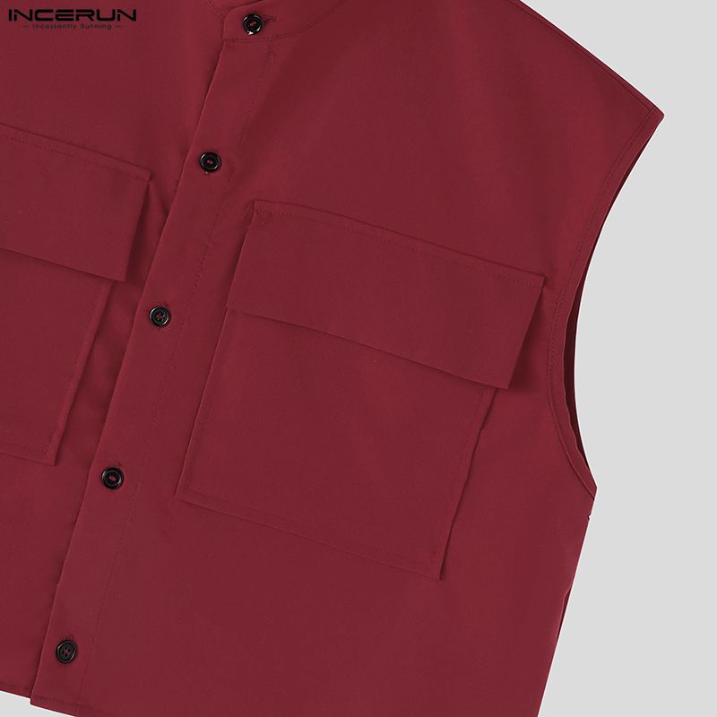 INCERUN Two Pieces Men Outfits Sleeveless Cropped Waistcoat Tops Long Pants Casual Sets