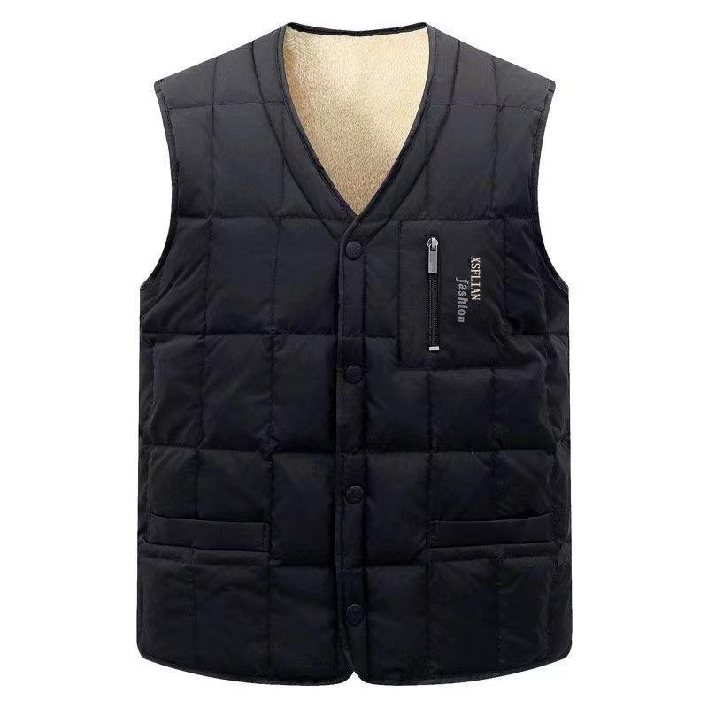 

Новый мужской осенне-зимний пуховый хлопковый жилет для мужчин с утолщенной шерстью, большой размер, жилет для среднего возраста, пальто из овечьей шерсти 5XL чёрный