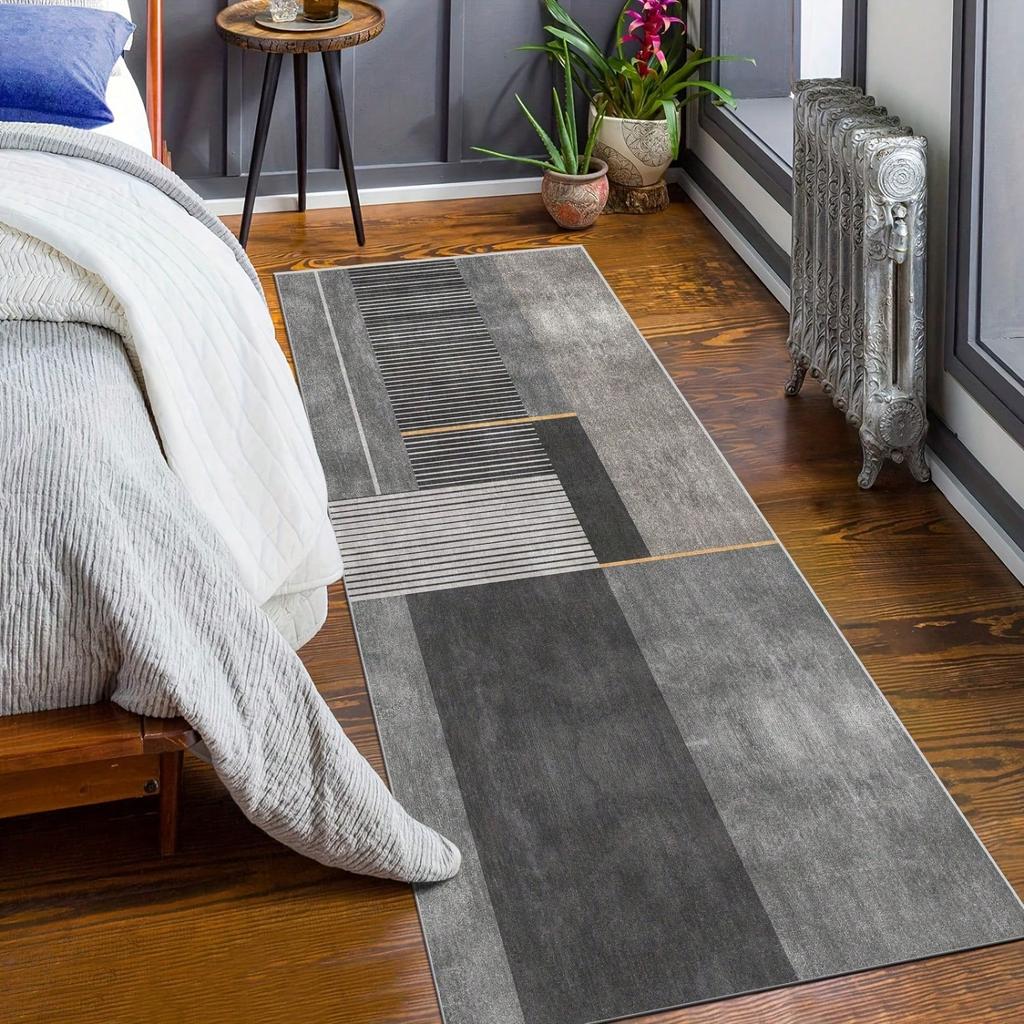 Modern Minimalist Carpet Mat Rug Geometric Stripe Wood Grain Design for Hallway Bedroom Laundry Room Home Decoration Floor Mat
