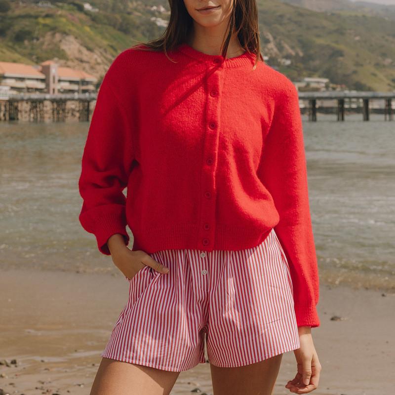 Street Style Dame Strikket Cardigan Med Knapper Til Forår Casual Brug
