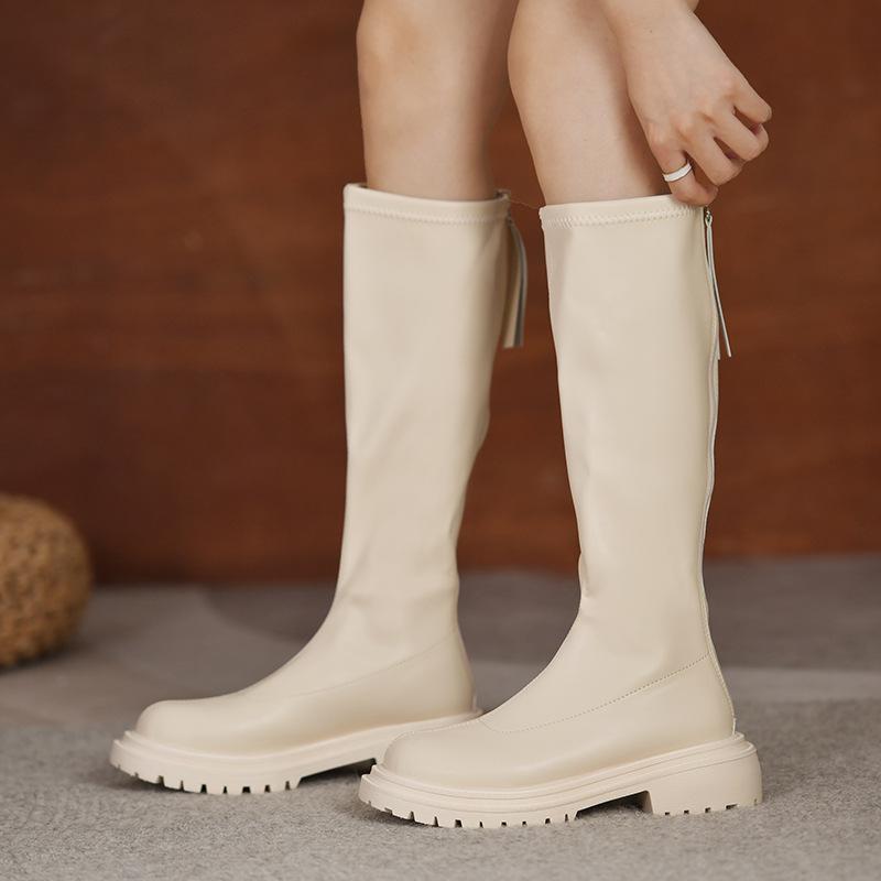 Long Boots Women's Boots High-top Knight Boots Autumn and Winter Round Head Rear Zipper Solid Color Boots