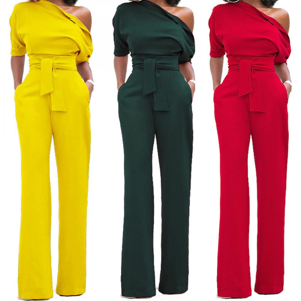 YYG Womens Casual Elastic Waist Plus Size Solid Flat-Front Jumpsuit Romper