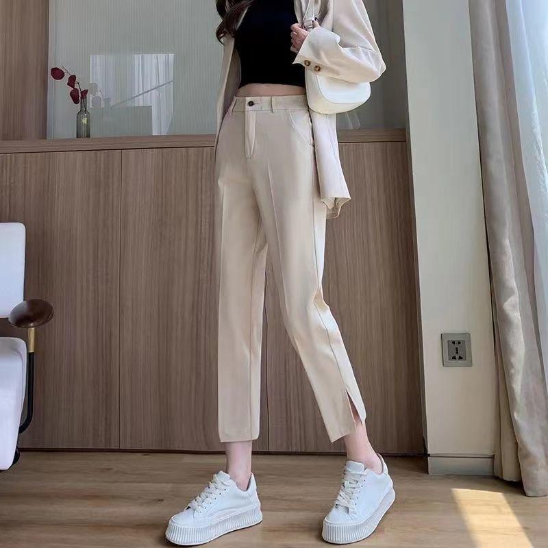 

Petite-Friendly Women s Apricot Cropped Harem Cigarette Pants: Versatile, Slimming, Split-Hem, High-Waisted, Drapey for Spring & Autumn. 2XL (125-135 lbs)