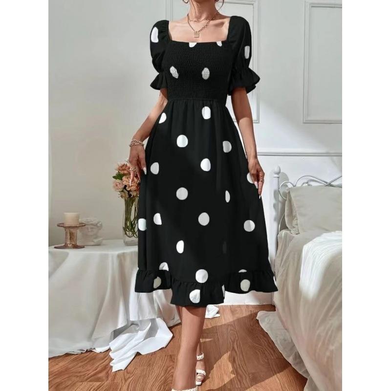 Dameskleding Slim Fit Zoete Ruche Korte Mouwen Maxi Jurk