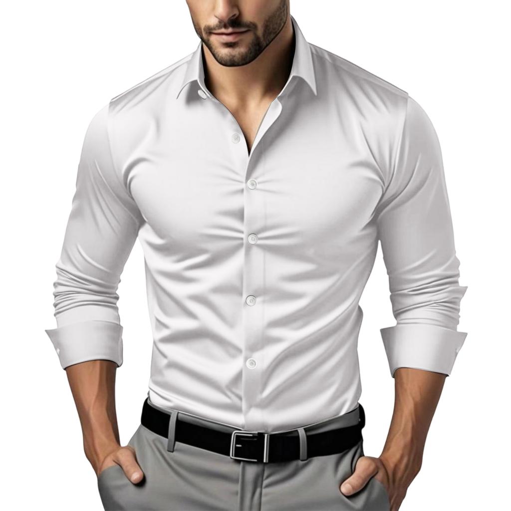 Men's Casual -color Business Shirt - Men's Long-sleeved Collar Button-up Shirt