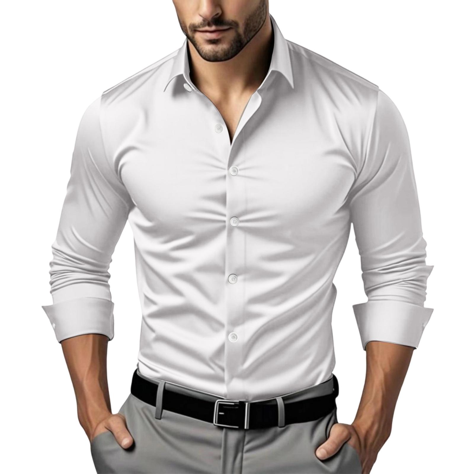 

Men s Casual -color Business Shirt - Men s Long-sleeved Collar Button-up Shirt XL