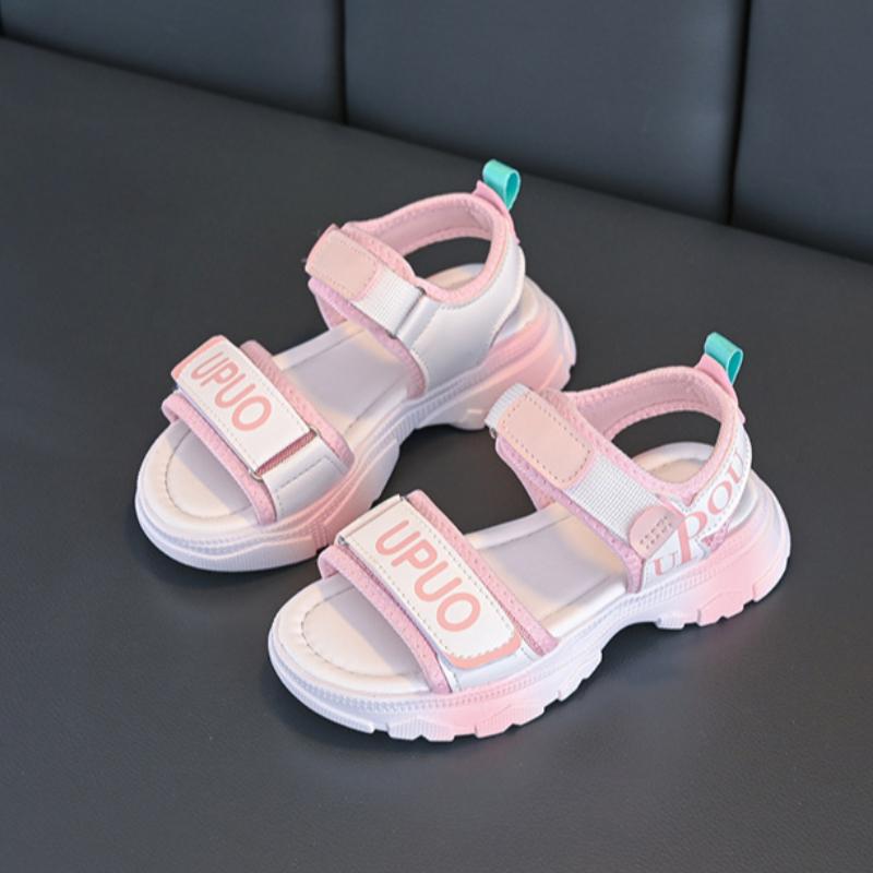 

Летние сандалии для девочек, корейские, с мягкой подошвой, детские, для детей среднего и старшего возраста, для девочек, школьные, детские пляжные туфли 27 розовый