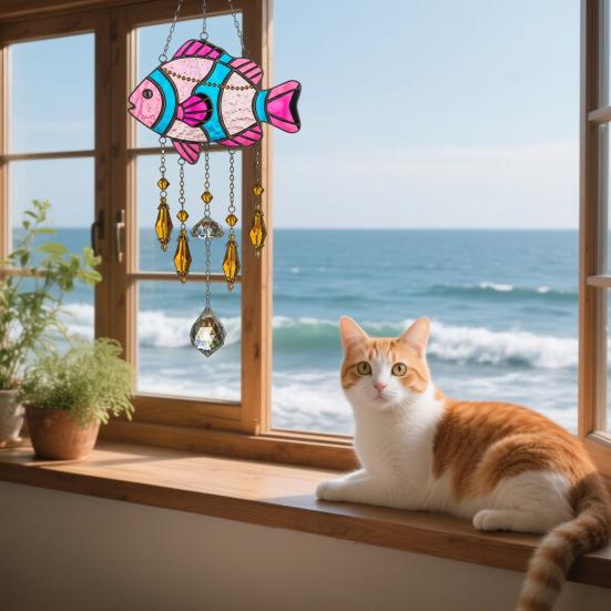 Sea Animal Sun Catcher Coastal Hanging Decoration Conch Starfish Seahorse Suncatcher for Home Windows Balcony Decor