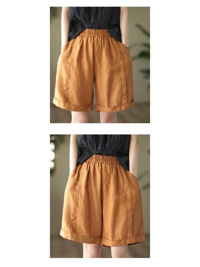 Women's High-Waist Elastic Linen Wide-Leg Shorts – Summer Lightweight, Loose, and All-Match