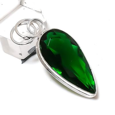 Natuurlijke Chroom Diopsiet Edelsteen Handgemaakte 925 Sterling Zilveren Hanger 1,85" L9v48
