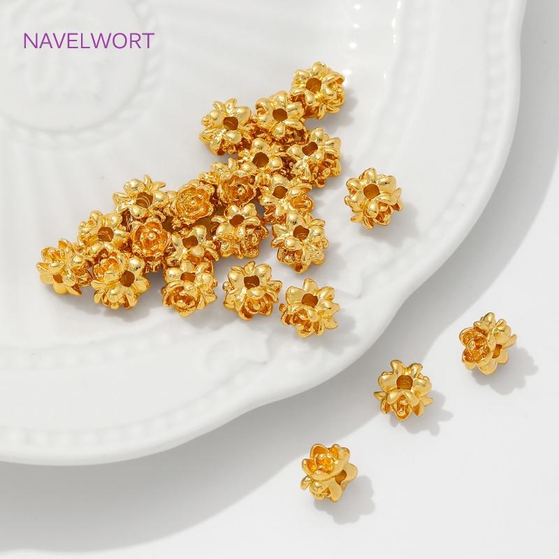 18K Gold Plated Flower Shape Separator Beads Brass Spacer Beads For Bracelet Making Supplies DIY Necklace Findings
