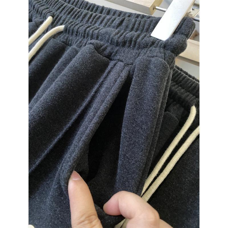 Composite Fleece Thickened Warm Elastic Waist Loose Straight Leg Casual Pants