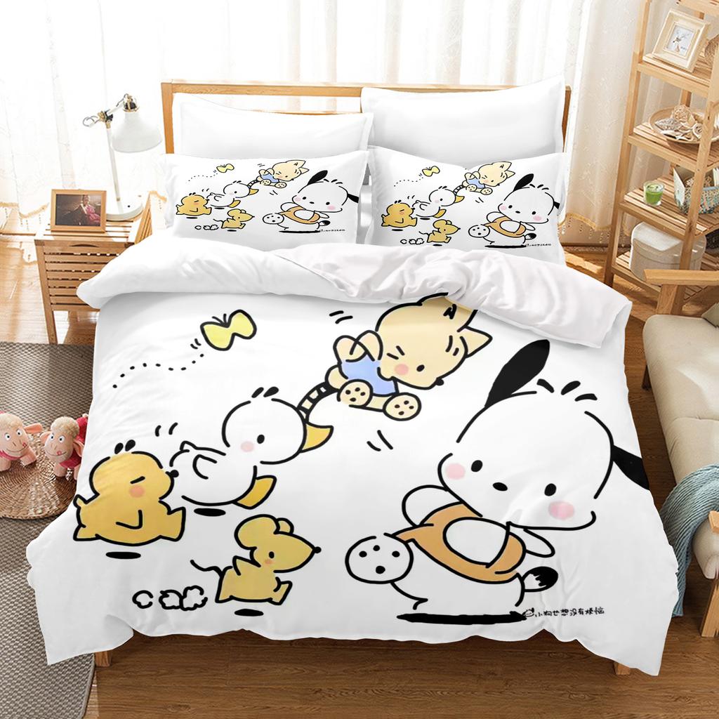 Pochacco Bettbezug-Set Bettwäsche Niedlich Bedruckt Cartoon Bettdeckenbezug Bettdecken-Sets 3-teiliges Set 1 Bezüge King Size