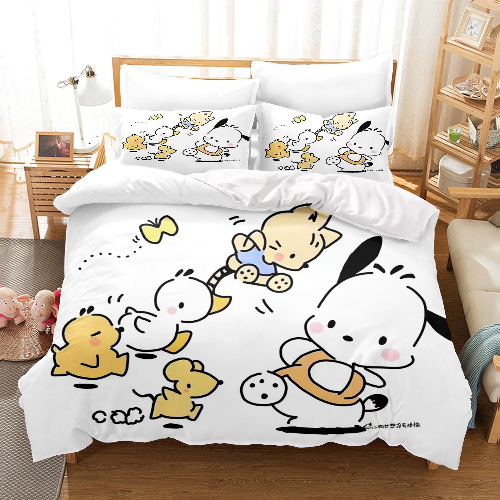 

Comforter Pochacco Sanrio Pug Bedroom Bedding Comforter Sets Children S Bedding Set 3-Piece Christmas Decorations Home Comforter (quilt)-EU Single(135*200cm)3pcs
