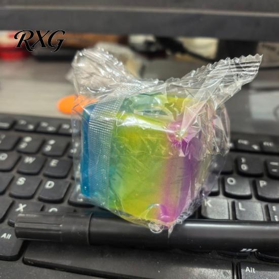 Stress Relief Toy Rainbow Ice Cube Squeeze Ball, Transparent Jelly Fidget Shape for Anxiety Relief, Soft TPR Decompression Kids Adults