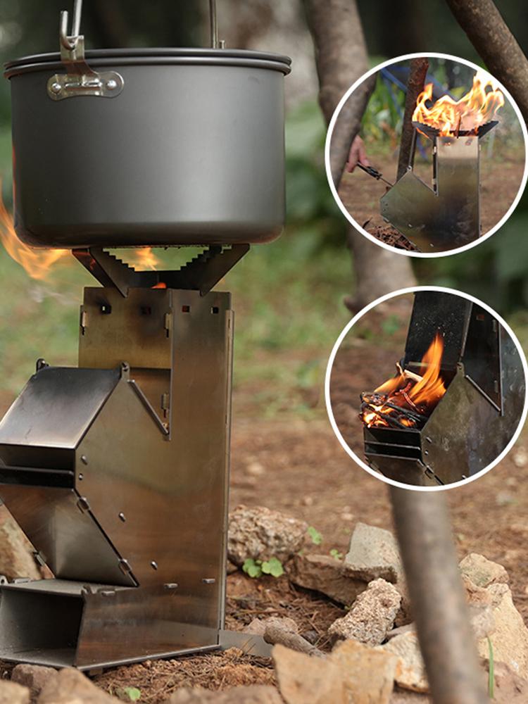 Folding Firewood Stove Stainless Steel Outdoor Camp Firewood Stove Portable Detachable Wood Burner for Outdoor Hiking BBQ Picnic