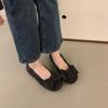 Flat Woolen Gray Single Shoes Women's Shoes Spring and Autumn Bow Commuter Fairy Ladyshoes