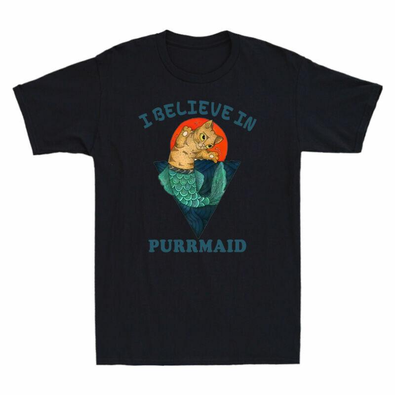 I Nice In Cat Sunset Vintage Mermaid Purrmaid Believe Cat Funny Tshirt Unisexs S