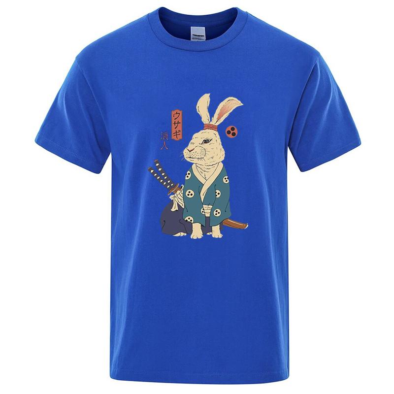 Cotton Blend Short Sleeve Tee Japanese Ukiyoe Samurai Rabbit Print Casual Streetwear Unisex Summer Top Gift For Lovers Unisexunisex