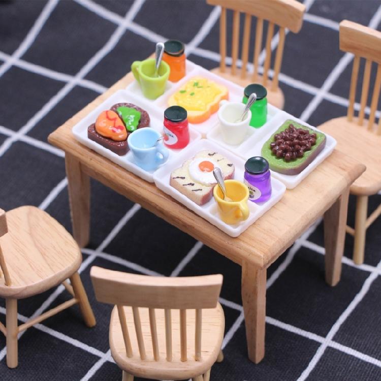 Realistic Miniature Wooden Dining Table and Chair Set For Crafting Miniature Scene And Dollhouses Display Accessories