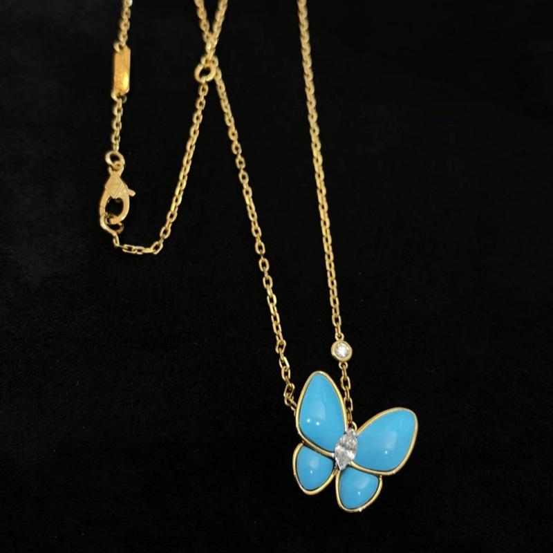 18K Rose Gold Plated Sterling Silver Butterfly & Clover Necklace with White Mother-of-Pearl