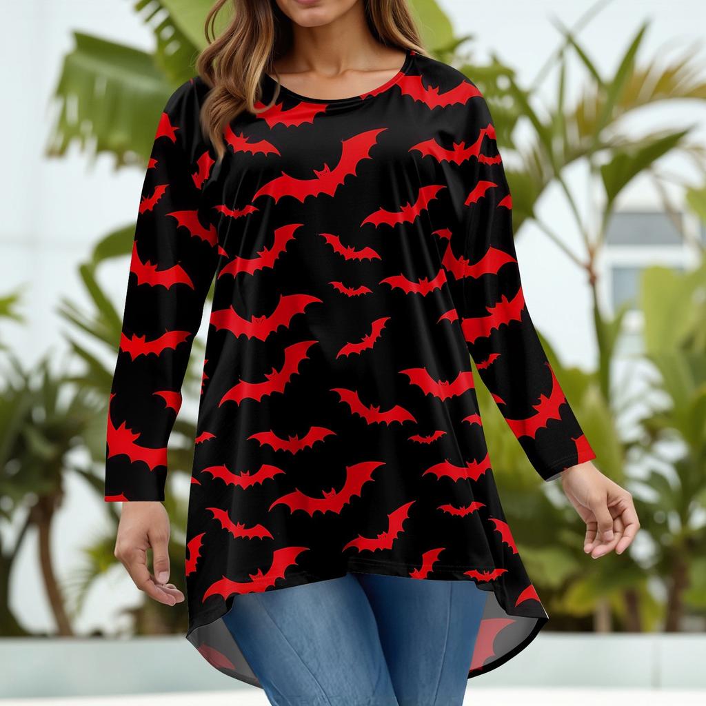 Damenmode Übergröße Rundhals Langarm Lässig Halloween-Print Lockerer Pullover