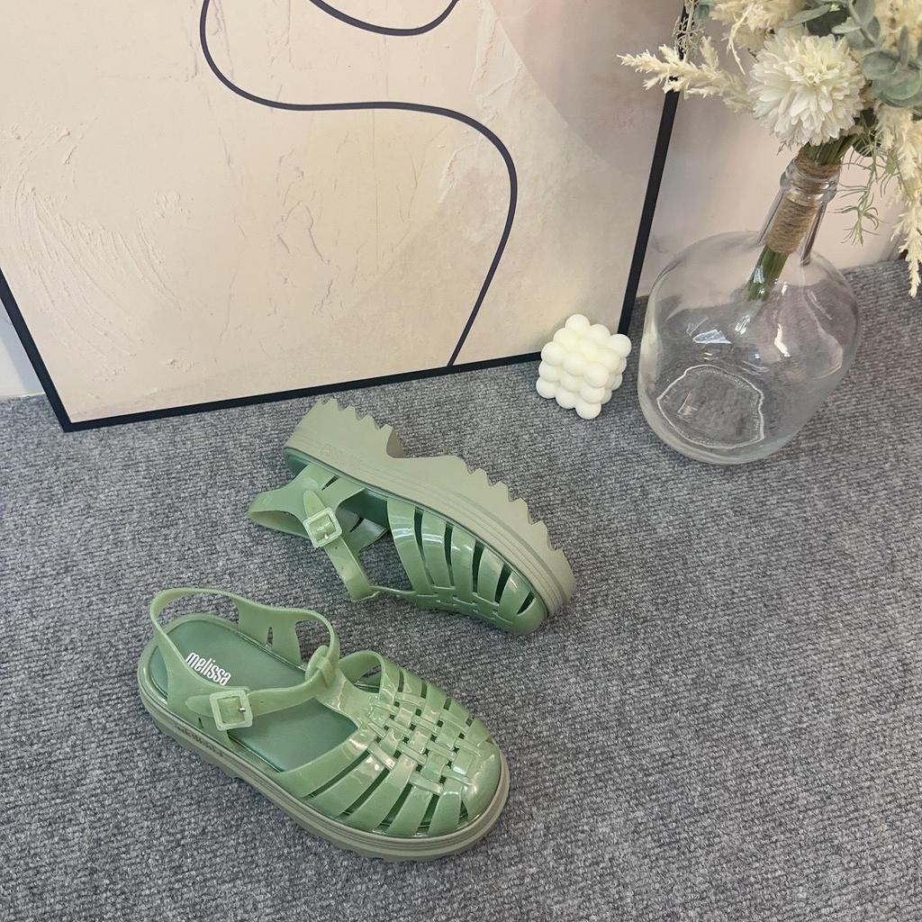 2024 Melissa Summer Women's Thick-Soled Woven Roman High-Heeled Sandals – Fashionable and Versatile.
