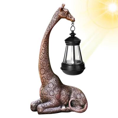 Lumière Solaire Girafe Mignonne Statue de Jardin Figurine Animale Lanterne Sculpture de Girafe Statue Animale en Résine Ornement d'Artisanat d'Art de Cour Arrière
