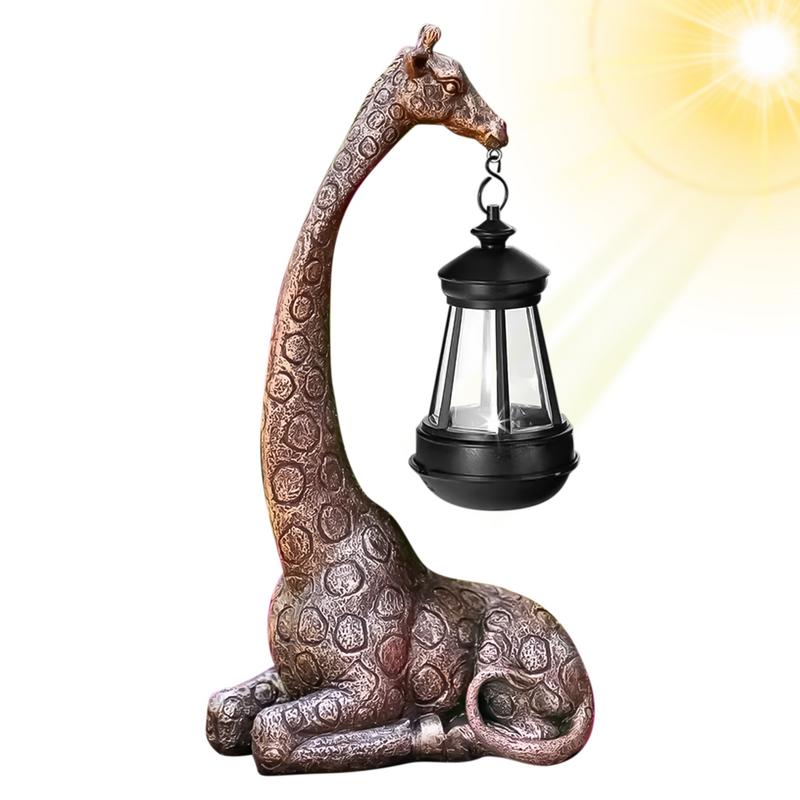 Söt Giraff Solcellslampa Trädgårdsstaty Djurfigur Lykta Giraffskulptur Djur Resin Staty Bakgårdskonst Hantverk Prydnad