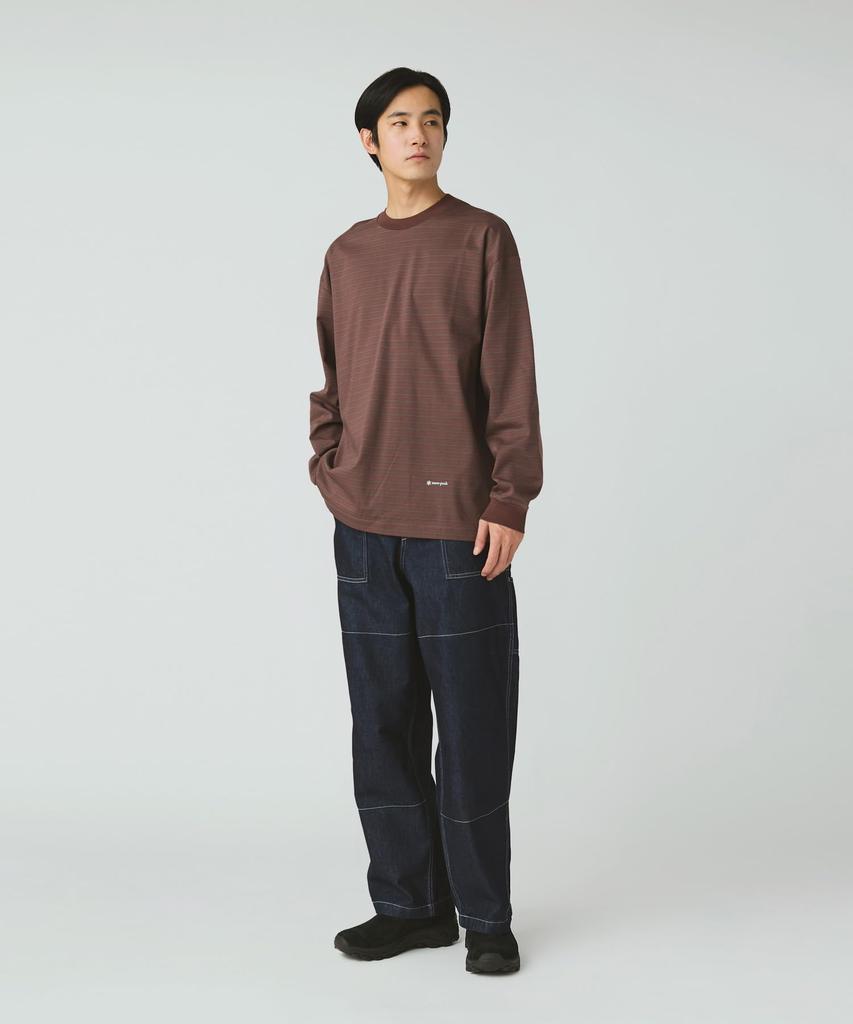 Snow Peak Organic Cotton Mercerized Border Cut and Long Sleeve and Size Brown L/S T-Shirt SW-25AU018, Sew, T-Shirt, Men's Women's, S,