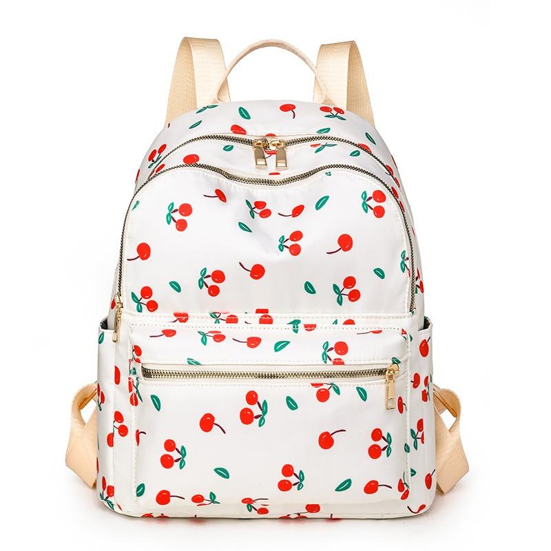 Fashion Sweet Cherry Butterfly Backpack Soft Nylon Fabric Women's Shoulder Bag Cute Versatile Teenager Girl School Bag Leisure Outdoor Travel Rucksack