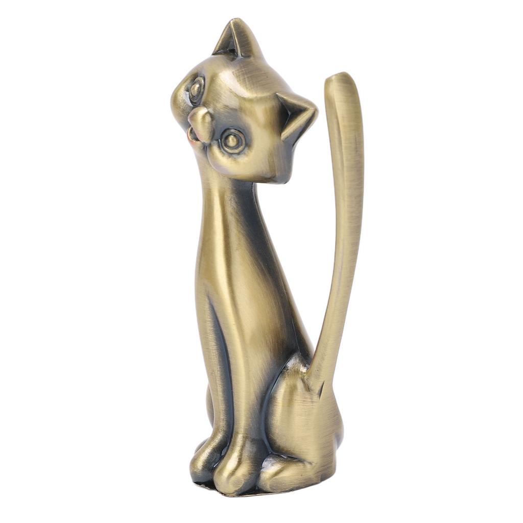 Cat Ring Holder Cat Statuette Style Zinc Alloy Sturdy Durable Retro Style Glossy Ring Organizer for Rings Jewelry