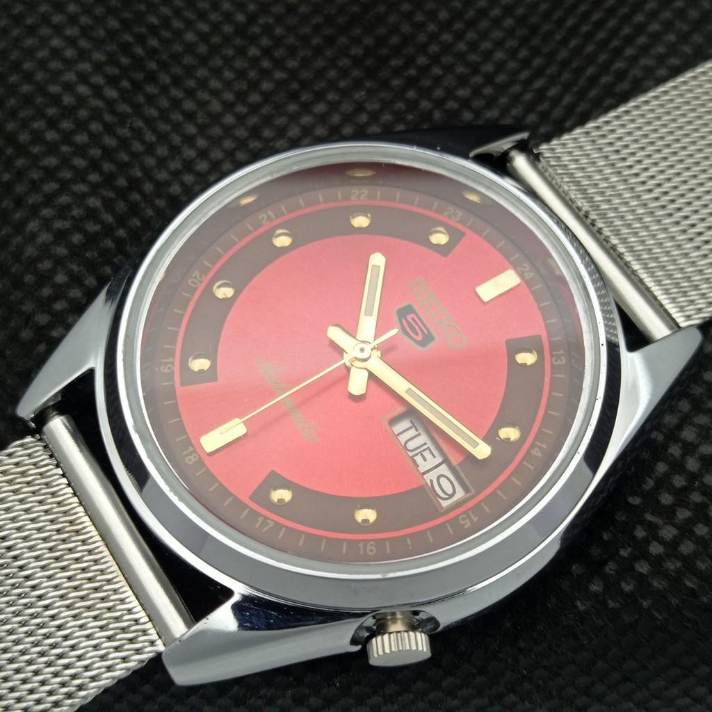 OROLOGIO VINTAGE RISTRUTTURATO SEIKO 5 AUTO 7019A GIAPPONE UOMO D/D ROSSO 593a-a311242-9