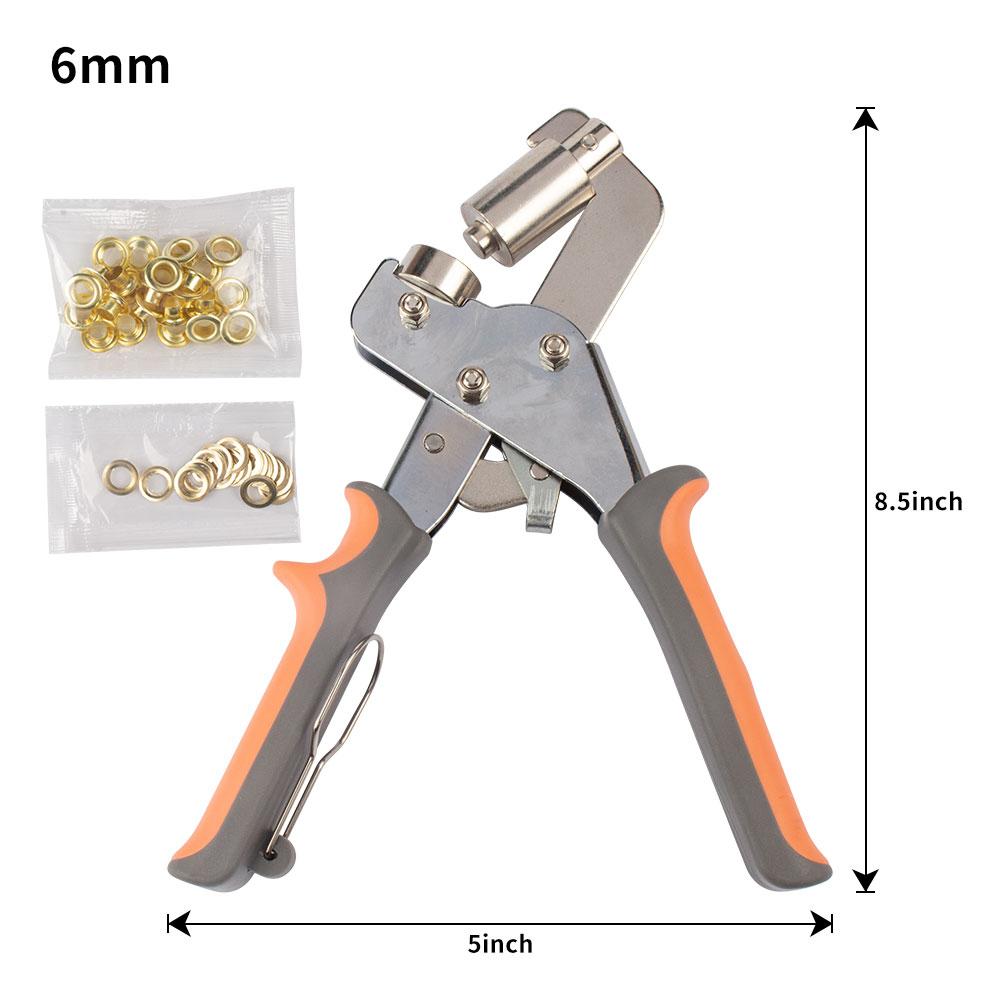 Grommet Tool Kit Handheld Hole Punch Pliers Portable Grommet Hand Press Machine Manual Puncher W/ Silver Grommets of 6/10mm