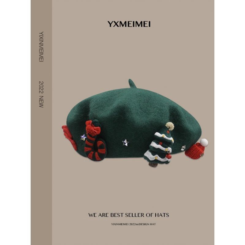 

Рождественская шляпа-берет французский винтажный красный шерстяной берет женский зимний теплый женский берет-бабочка аксессуары для дома One Size зелёный