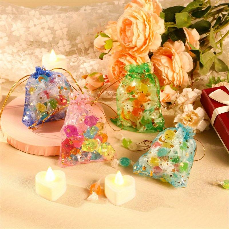 100 Moon Star Gauze Bags, Wedding Gift Bags with Drawstrings, Small Mixed-color Gift Bags, Party Gift Bags