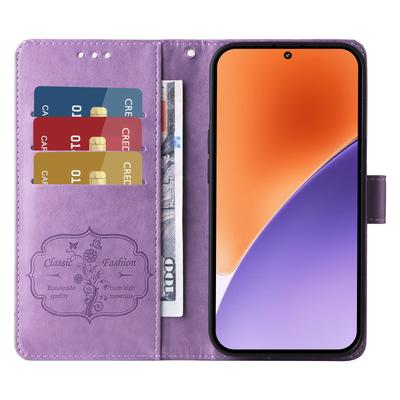 Für Xiaomi 15 Lederhülle Schmetterling Blumendruck Brieftasche Ständer Hülle