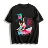 Watercolor Mother And Child Kite Flying Graphic Casual Top Pure Cotton T-shirt