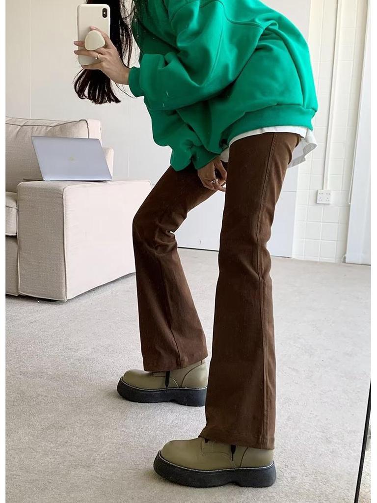 Women's American Retro Brown High-Waist Flared Jeans - Fall 2023 Trend