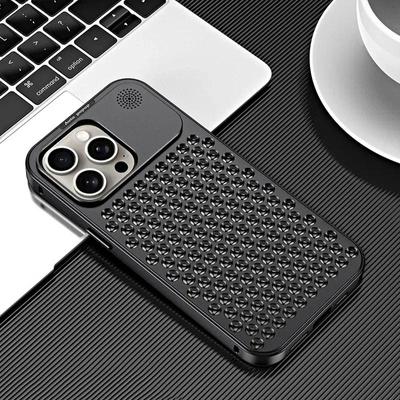 Funda de teléfono de aluminio con disipación de calor de lujo para iPhone 16 15 Plus 14 13 12 Pro Max, cubierta de parachoques de aromaterapia de acero inoxidable de metal
