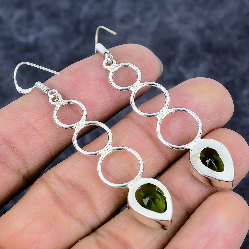 Peridot Gemstone Handmade 925 Sterling Silver Jewelry Earring 2.64" M-3303