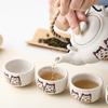Ceramic Lucky Cat Teapot with One Pot and Four Cups Portable Chinese Kung Fu Tea Set