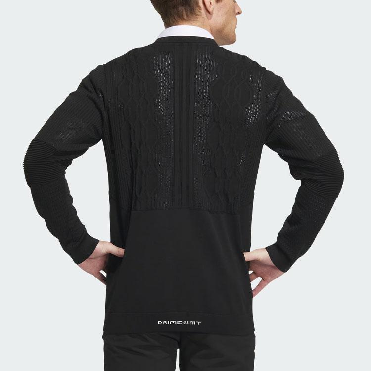 Adidas Primeknit Gradation Pattern Solid Color Golf Long Sleeve Knit Top Men tops Black IN6654