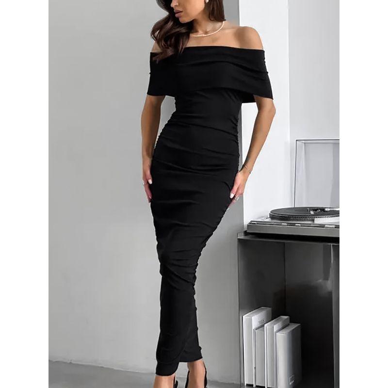 European and American Ladies Dress One-Word Fashion Collar Silm Elegant Dress 2025 Summer